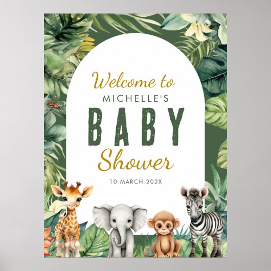 Wild One Safari Greenery Baby Shower Welcome Sign ポスター (正面)