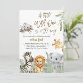 Wild One Safari Jungle かわいい動物ベビーシャワー 招待状 (スタンド正面)