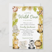 Wild One Safari jungle Animals Boy Baby Shower  招待状 (正面)