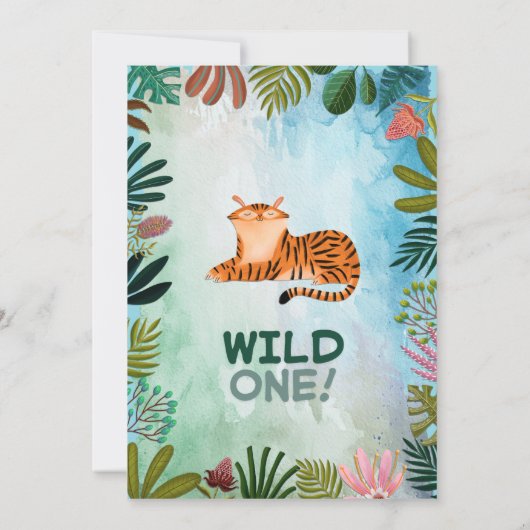 Wild one safari jungle animals boy birthday 招待状 (裏面)
