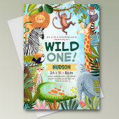 Wild one safari jungle animals boy birthday 招待状