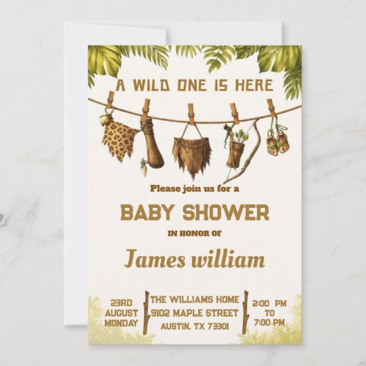 ​Wild One Safari Jungle Baby Shower Invitation 招待状 (正面)