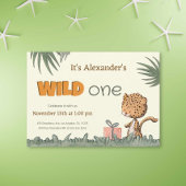 Wild One Safari Leopard First Birthday 招待状