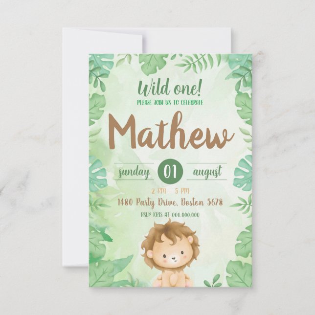 Wild One Safari Lion Invitation (正面)
