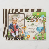 Wild One Safari Photo Birthday for girl 招待状 (正面/裏面)