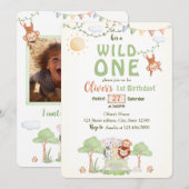 Wild One Safari Photo First Birthday Invitation 招待状 (正面/裏面)
