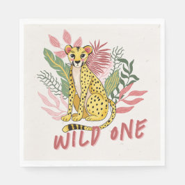 Wild One Safari Pink Cheetah Kids Birthday Party スタンダードランチョンナプキン