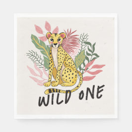 Wild One Safari Pink Cheetah Kids Birthday Party スタンダードランチョンナプキン