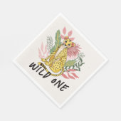 Wild One Safari Pink Cheetah Kids Birthday Party スタンダードランチョンナプキン (角)