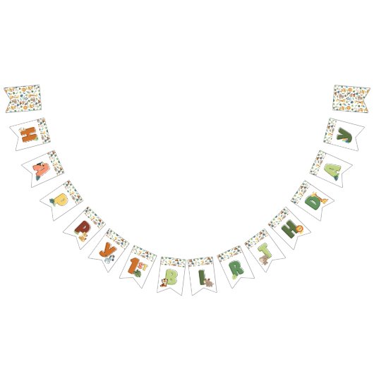 Wild One Safari Zoo Animal Birthday Party バンティングフラッグ (全)