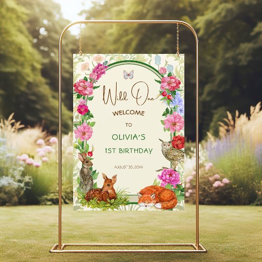 Wild One Storybook Woodland Birthday Welcome ポスター