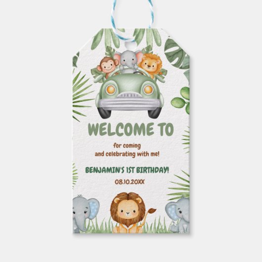 Wild One Tropical Jungle Animals Birthday ギフトタグ (正面)