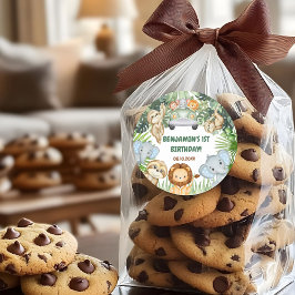 Wild One Tropical Jungle Animals Birthday ラウンドシール