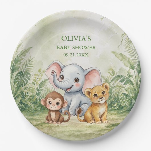 Wild One Tropical Jungle Baby Shower ペーパープレート (正面)