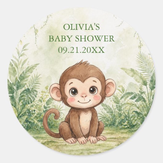 Wild One Tropical Jungle Baby Shower Favor ラウンドシール (正面)