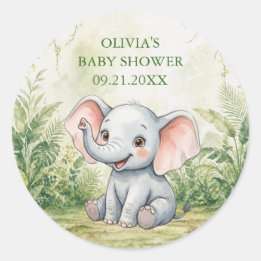 Wild One Tropical Jungle Baby Shower Favor ラウンドシール