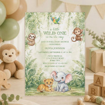 Wild One Tropical Jungle Baby Shower Invitation