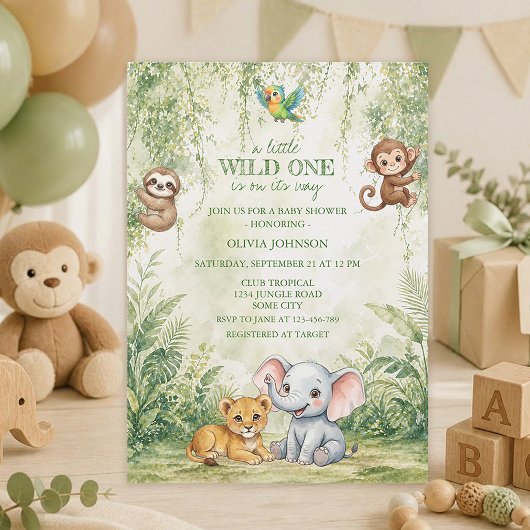 Wild One Tropical Jungle Baby Shower Invitation 招待状