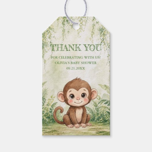 Wild One Tropical Jungle Baby Shower Thank You ギフトタグ (正面)