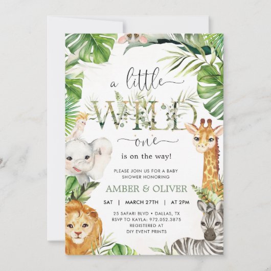 Wild One Tropical Jungle Boho Safari Baby Shower 招待状 (正面)