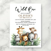Wild One Tropical Safari Animals 1st Birthday 招待状