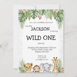 Wild One Watercolor Safari 1st Birthday Invite 招待状