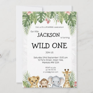 Wild One Watercolor Safari 1st Birthday Invite 招待状