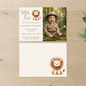 Wild One Watercolor Safari Lion 1st Birthday Photo 招待状