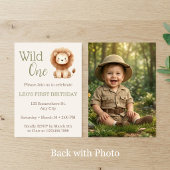Wild One Watercolor Safari Lion First Birthday 招待状