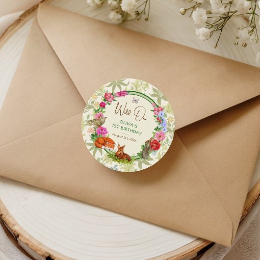 Wild One Whimsical Forest Floral Birthday ラウンドシール