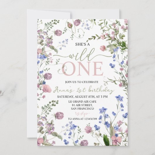 Wild One Wildflower 1st Birthday Invite 招待状 (正面)