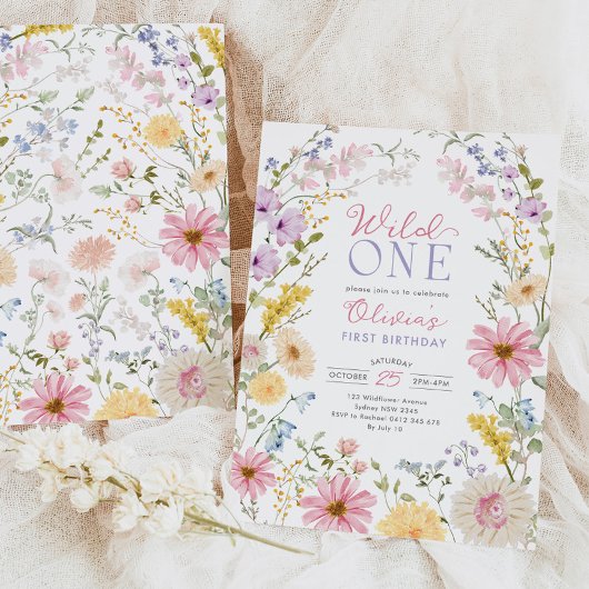 Wild One: Wildflower First 1st Birthday 招待状