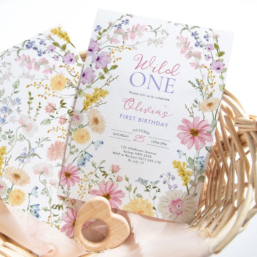 Wild One: Wildflower First 1st Birthday 招待状