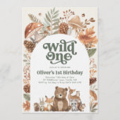 Wild One Woodland 1st Birthday Party 招待状 (正面)
