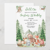 Wild One Woodland Animals 1st Birthday Invitation 招待状 (正面/裏面)