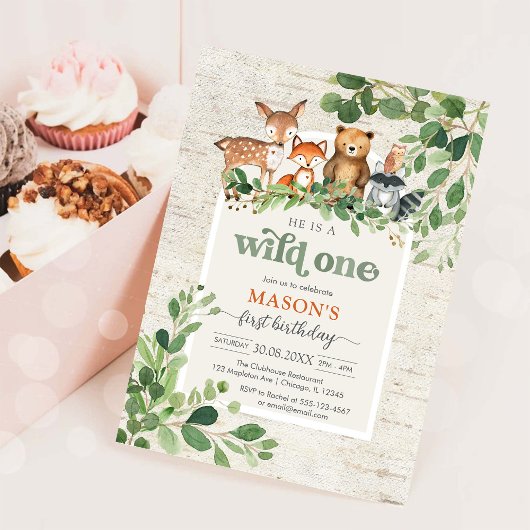 WIld One Woodland Animals 1st Birthday Invitation 招待状