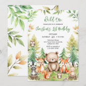 Wild One Woodland Animals 1st Birthday Invitation 招待状 (正面/裏面)