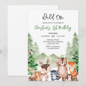 Wild One Woodland Animals 1st Birthday Invitation 招待状 (正面/裏面)