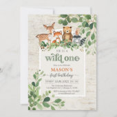 WIld One Woodland Animals 1st Birthday Invitation 招待状 (正面)
