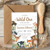 Wild One Woodland Creatures Baby Shower 招待状