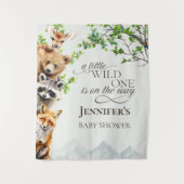 Wild One Woodland Wildlife Baby Shower Backdrop  タペストリー (正面)