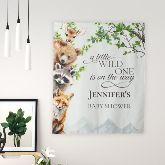 Wild One Woodland Wildlife Baby Shower Backdrop  タペストリー