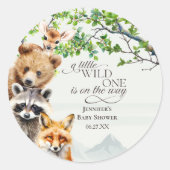 Wild One Woodland Wildlife Baby Shower Favor ラウンドシール (正面)