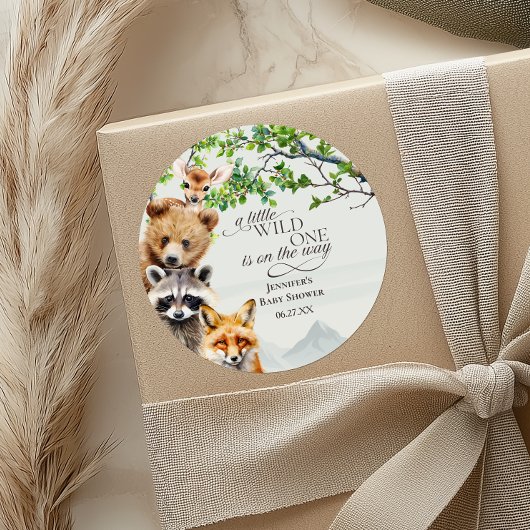 Wild One Woodland Wildlife Baby Shower Favor ラウンドシール