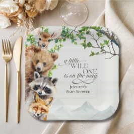 Wild One Woodland Wildlife Baby Shower Party Table ペーパープレート