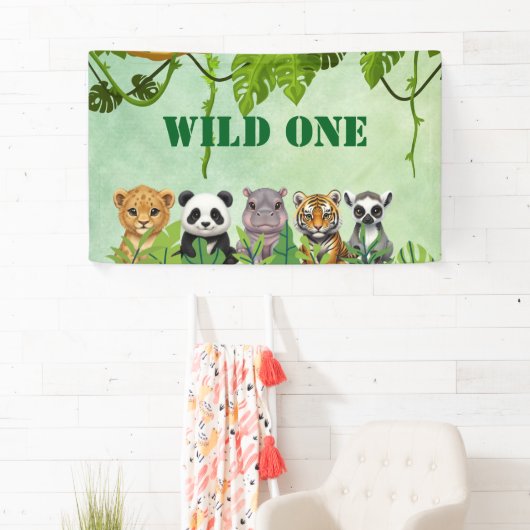 Wild One, Zoo Animal 1st Birthday Banner 横断幕 (インサイチュ)
