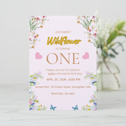 Wild & Onederful Floral Birthday Invitation 招待状 (スタンド正面)