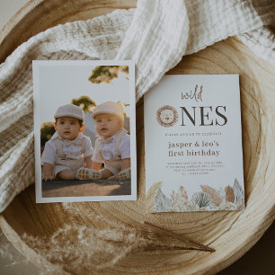 Wild Ones Twins Neutral葉 - Photo誕生日 招待状
