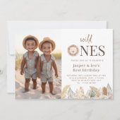 Wild Ones Twins Neutral葉 - Photo誕生日 招待状 (正面)