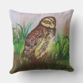 Wild Owl in nature watercolor art クッション (裏面)